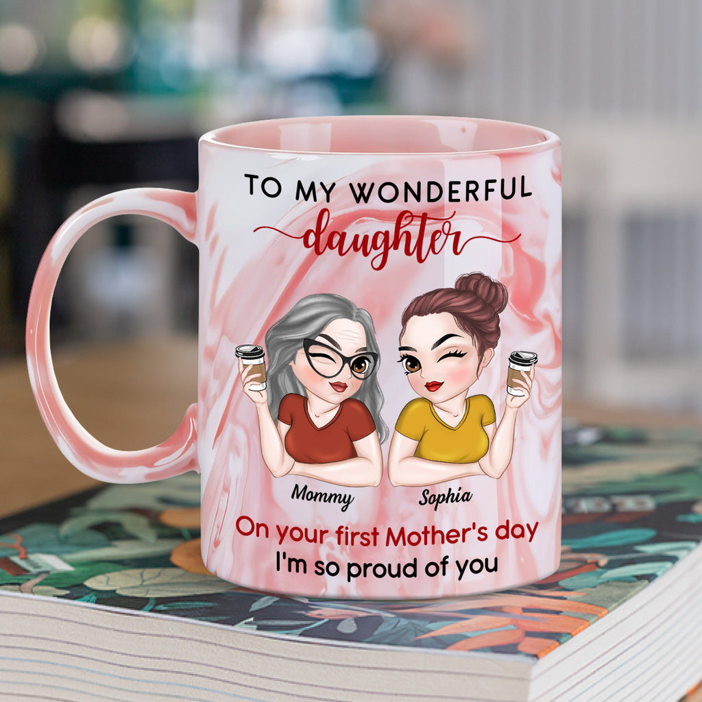 Custom First Mother's Day for Daughter, Christmas Gift for New Mom • To My Amazing Daughter - Personalized Pink Marble Mug