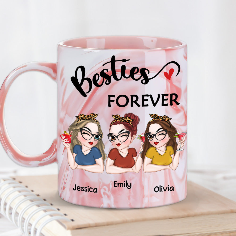 Custom Best Friend, Christmas & Birthday Friendship Keepsake Gift • Besties forever - Personalized Pink Marble Mug