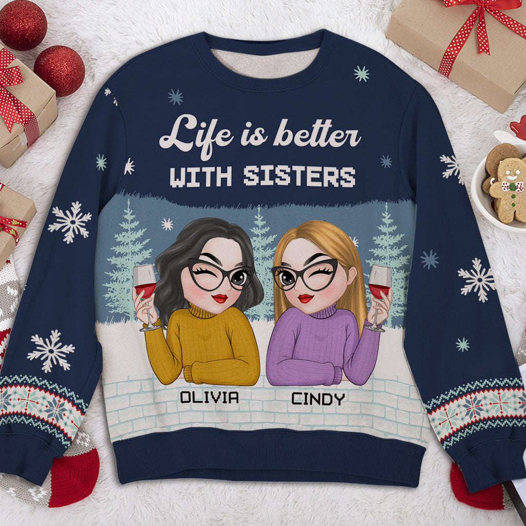 Custom Friendship Christmas Sweatshirt, Best Friend Gift • Besties Forever 2024 - Personalized All-Over-Print Sweatshirt