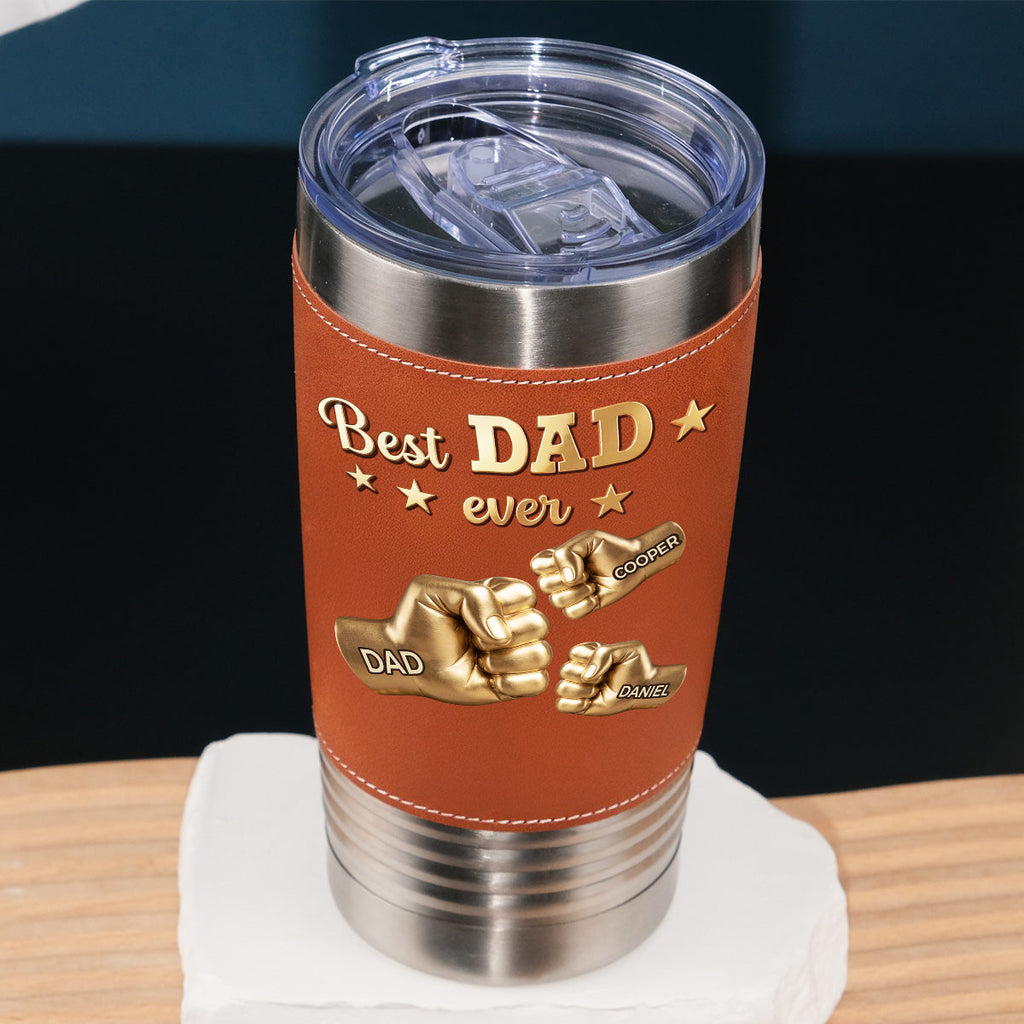 Custom Father's Day Birthday Gifts For Dad • Gold Best Dad Ver Paw 2 - Personalized Leather Tumbler