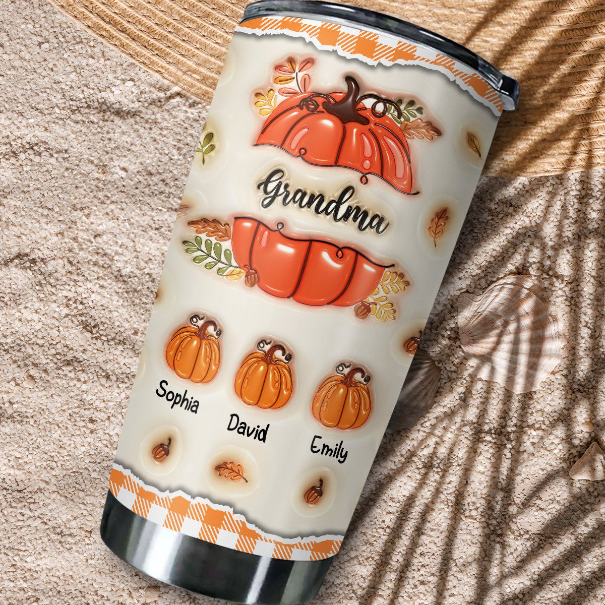 Custom Christmas Birthday Gifts For Grandma • Pumpkin Grandma - Personalized 3D Inflated Effect Tumbler