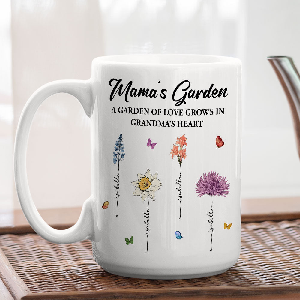 Custom Christmas & Birthday Gift For Grandma • Her Garden Grows With Love - Personalized Coffee Mug