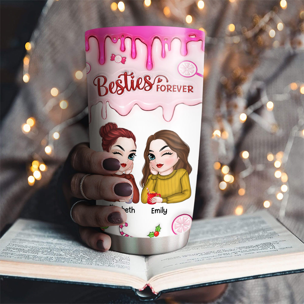 Custom Christmas Birthday Gifts For Best Friend • Sisters Forever - Personalized 3D Inflated Effect Tumbler