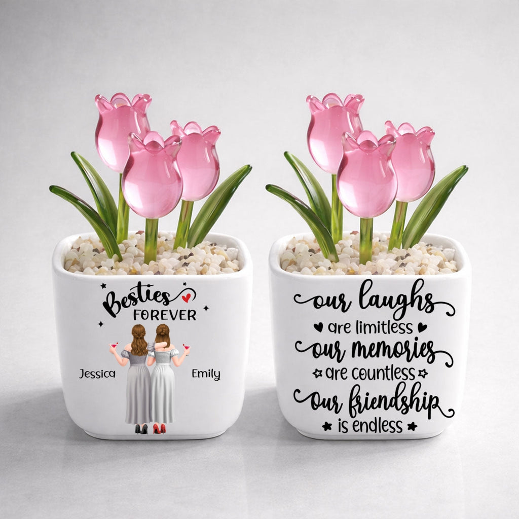 Custom Flower Keepsake, Glass Home Decor Gift for Best Friend • Endless Friendship - Personalized Glass Everlasting Tulips
