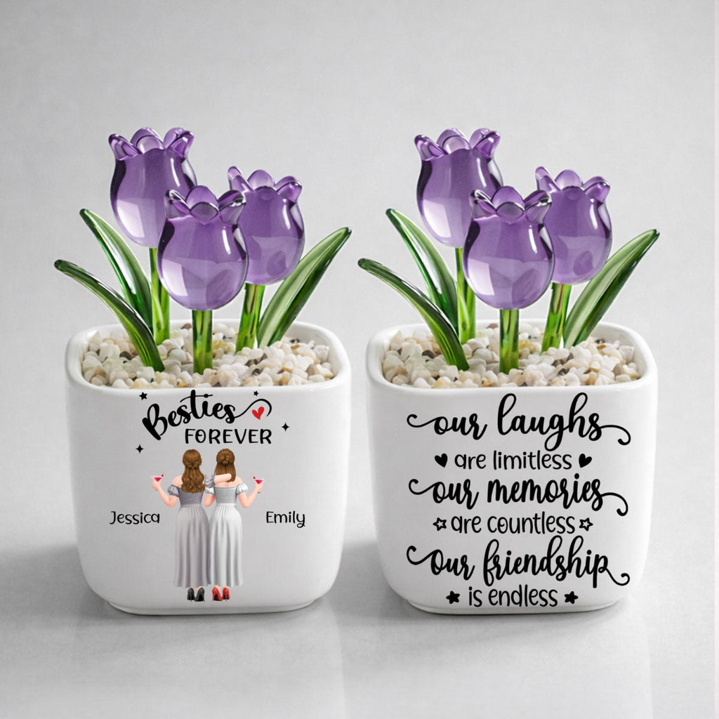 Custom Flower Keepsake, Glass Home Decor Gift for Best Friend • Endless Friendship - Personalized Glass Everlasting Tulips