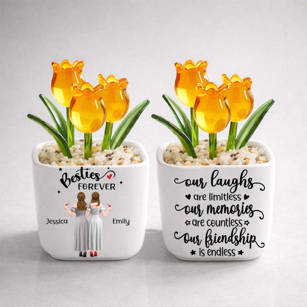 Custom Flower Keepsake, Glass Home Decor Gift for Best Friend • Endless Friendship - Personalized Glass Everlasting Tulips