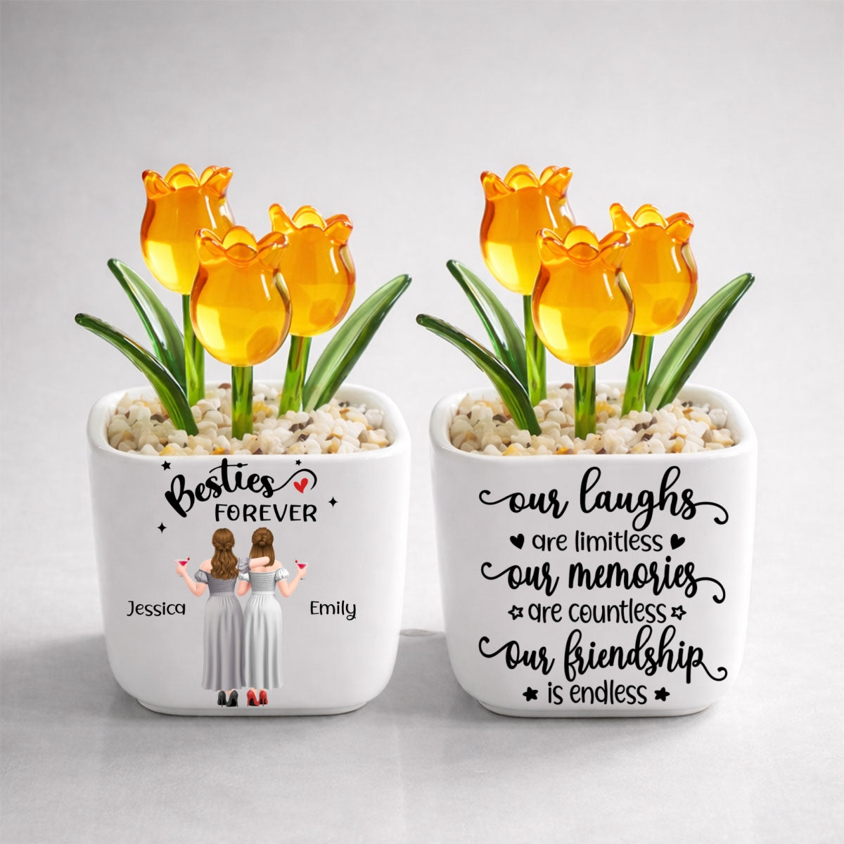 Custom Flower Keepsake, Glass Home Decor Gift for Best Friend • Endless Friendship - Personalized Glass Everlasting Tulips
