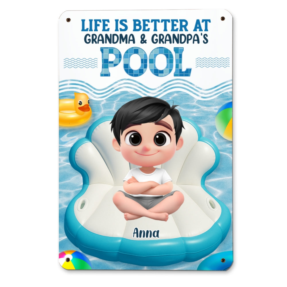 Custom Grandma & Grandpa Summer Backyard, Patio & Porch Decor • Better At Grandma Pool - Personalized Metal Sign
