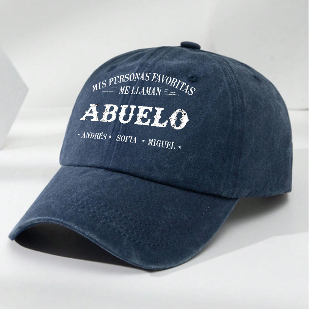 Custom Christmas Headwear Birthday Gifts for Grandpa • Mis Personas Favoritas Me Llaman - Gorra de Mezclilla Vintage Lavada Personalizada