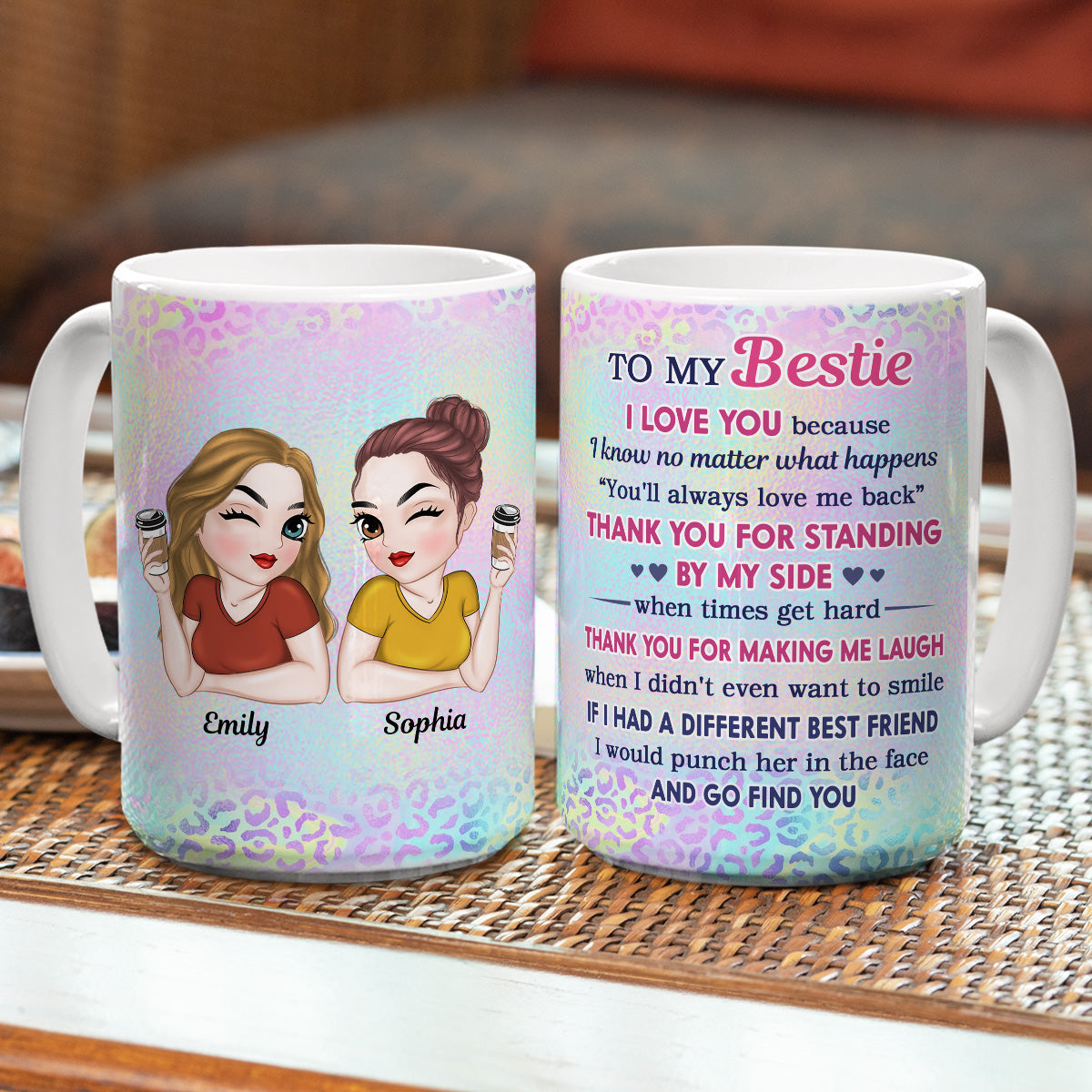 Custom Best Friend, Christmas & Birthday Friendship Keepsake Gift • Thank You For Making Me Laugh Bestie - Personalized Coffee Mug