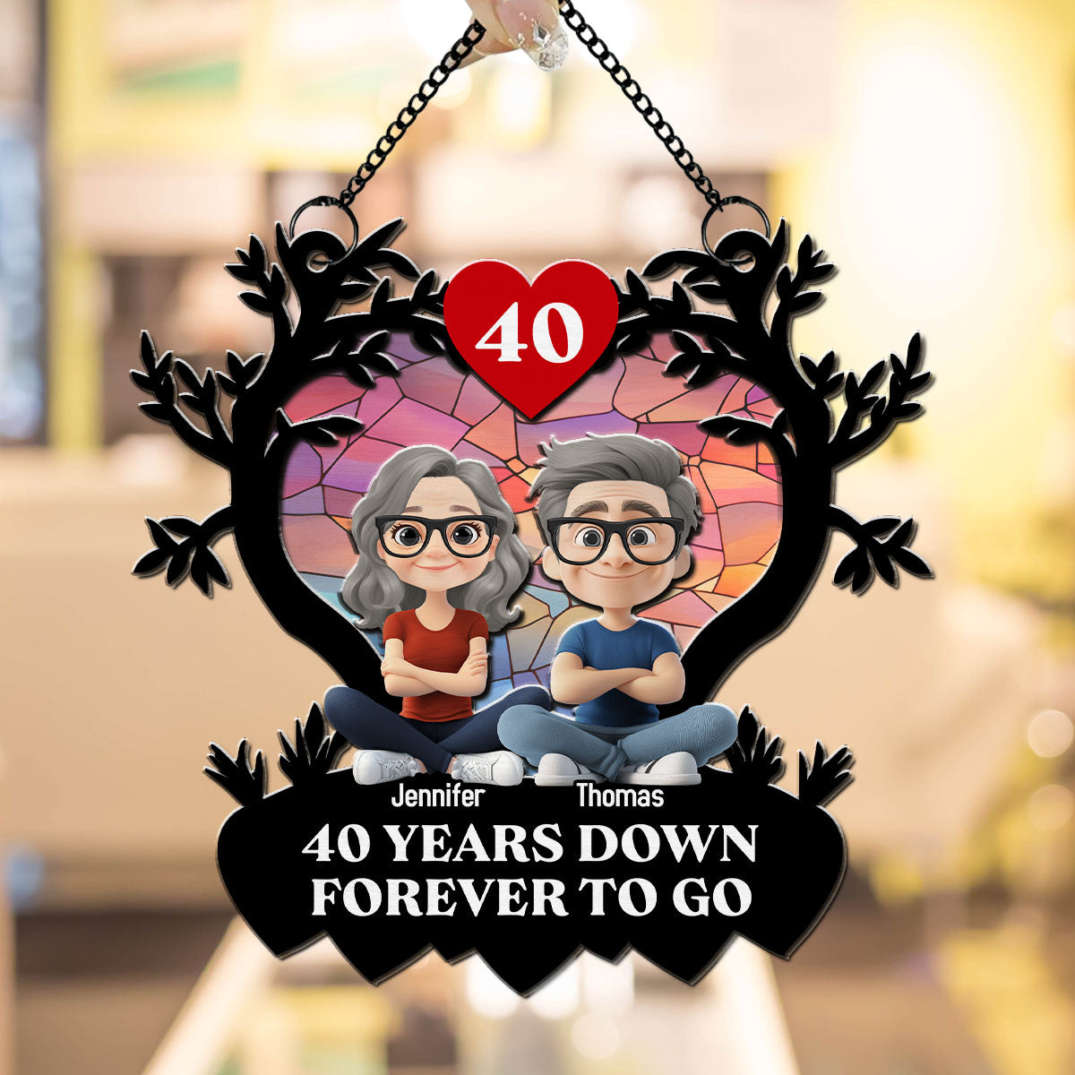 Custom Couple Hanging Decor, Anniversary Valentine's Day Gifts • Many Years Down Forever To Go - Personalized Suncatcher
