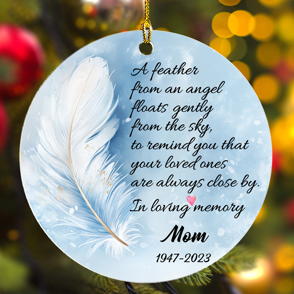 Custom Memorial Christmas Ornament, Sympathy Keepsake •  Feather Memorial - Personalized Acrylic Ornament