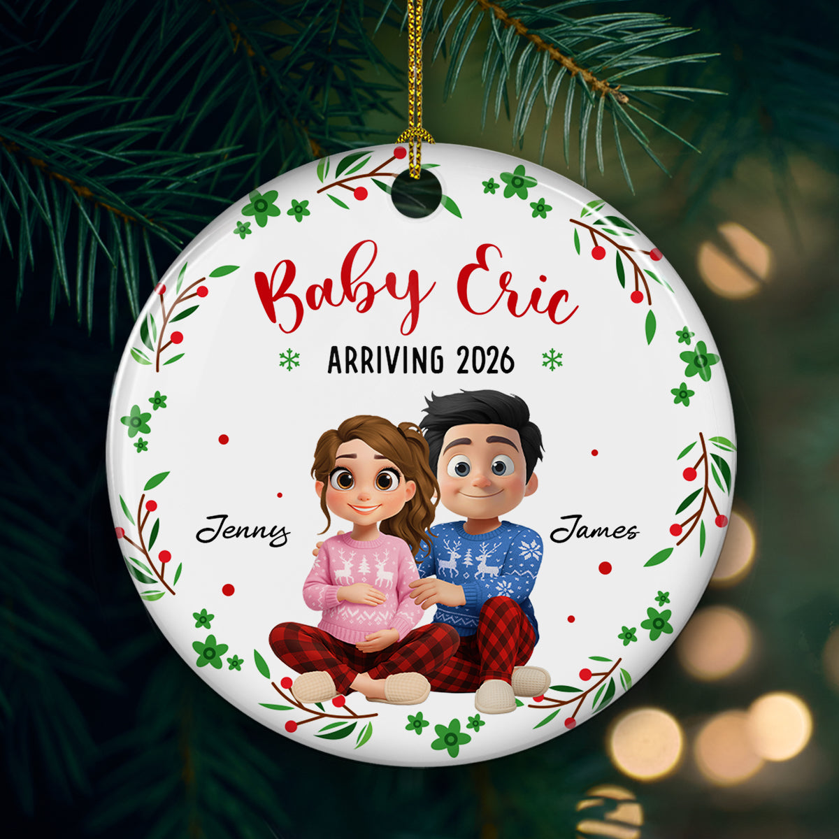 Custom Family Ornament, Christmas Gift for Family Members •  Arrive To This World - Personalized Ceramic Ornament