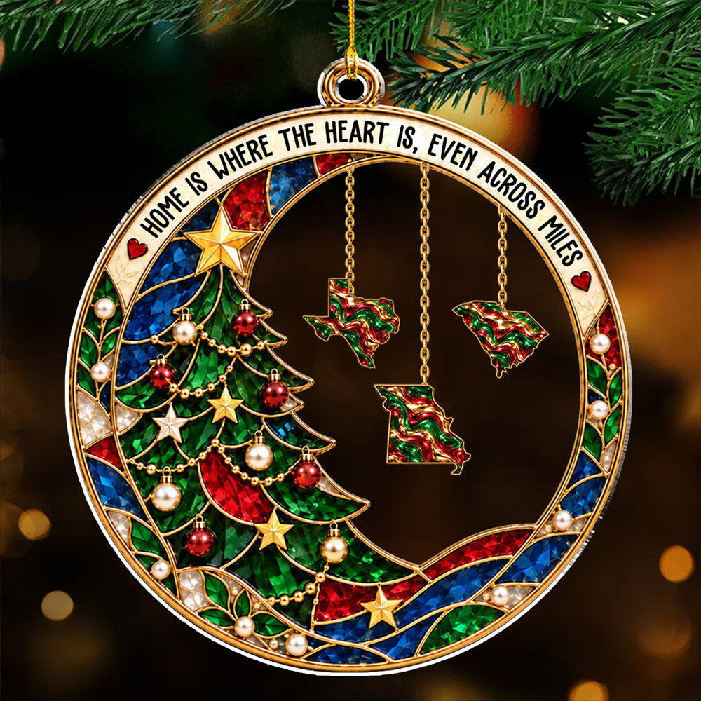 Custom Family Ornament, Christmas Gift for Family Members •  Christmas Across the Miles - Personalized Acrylic Ornament