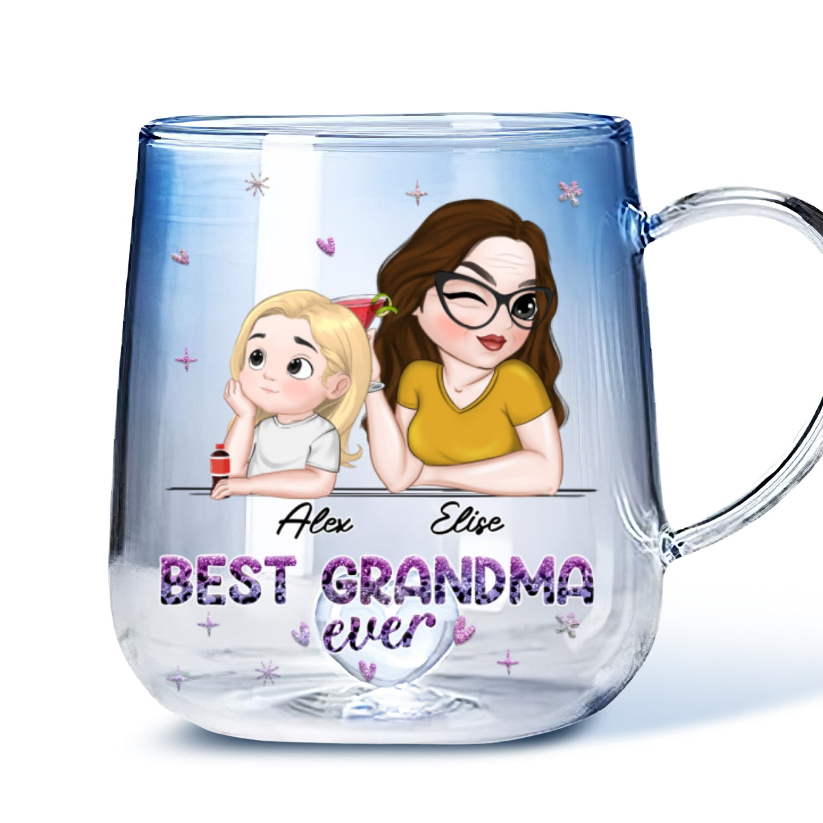 Custom Mother's Day Gift for Mom & Grandma • Best Grandma - Personalized Blue Gradient Glass Mug