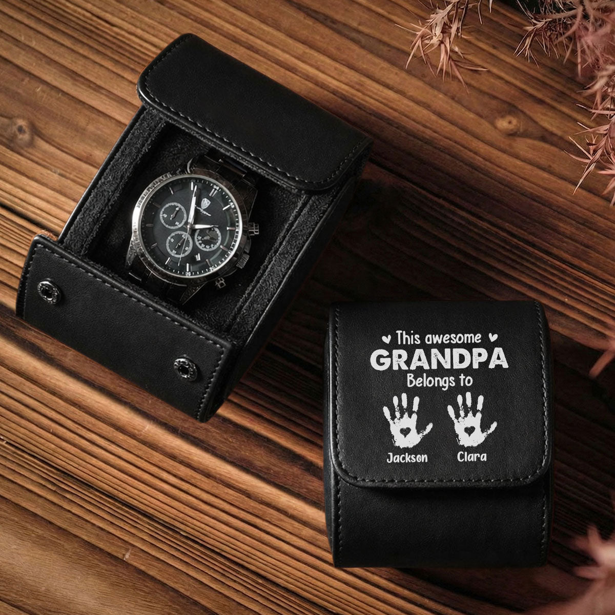 This Awesome Grandpa Belongs To - Personalized Leather Watch Case