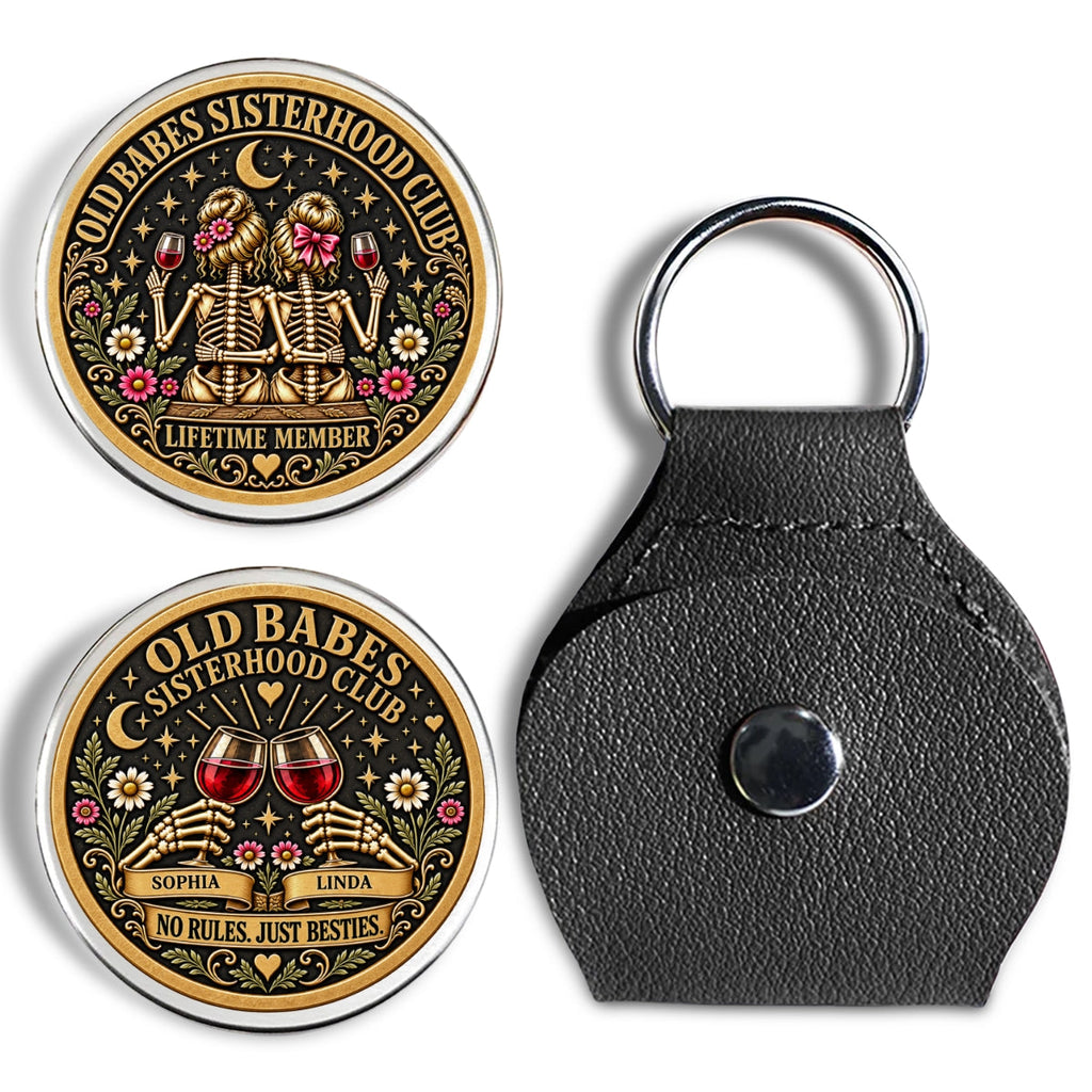 Custom Besties Coin Keychain, Friendship Birthday Gifts • Same Girls Same Crazy Stories - Personalized 3D Printing Pocket Hug