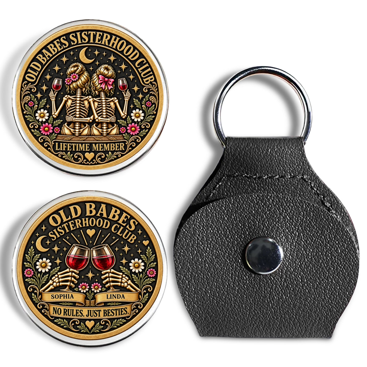 Custom Besties Coin Keychain, Friendship Birthday Gifts • Same Girls Same Crazy Stories - Personalized 3D Printing Pocket Hug
