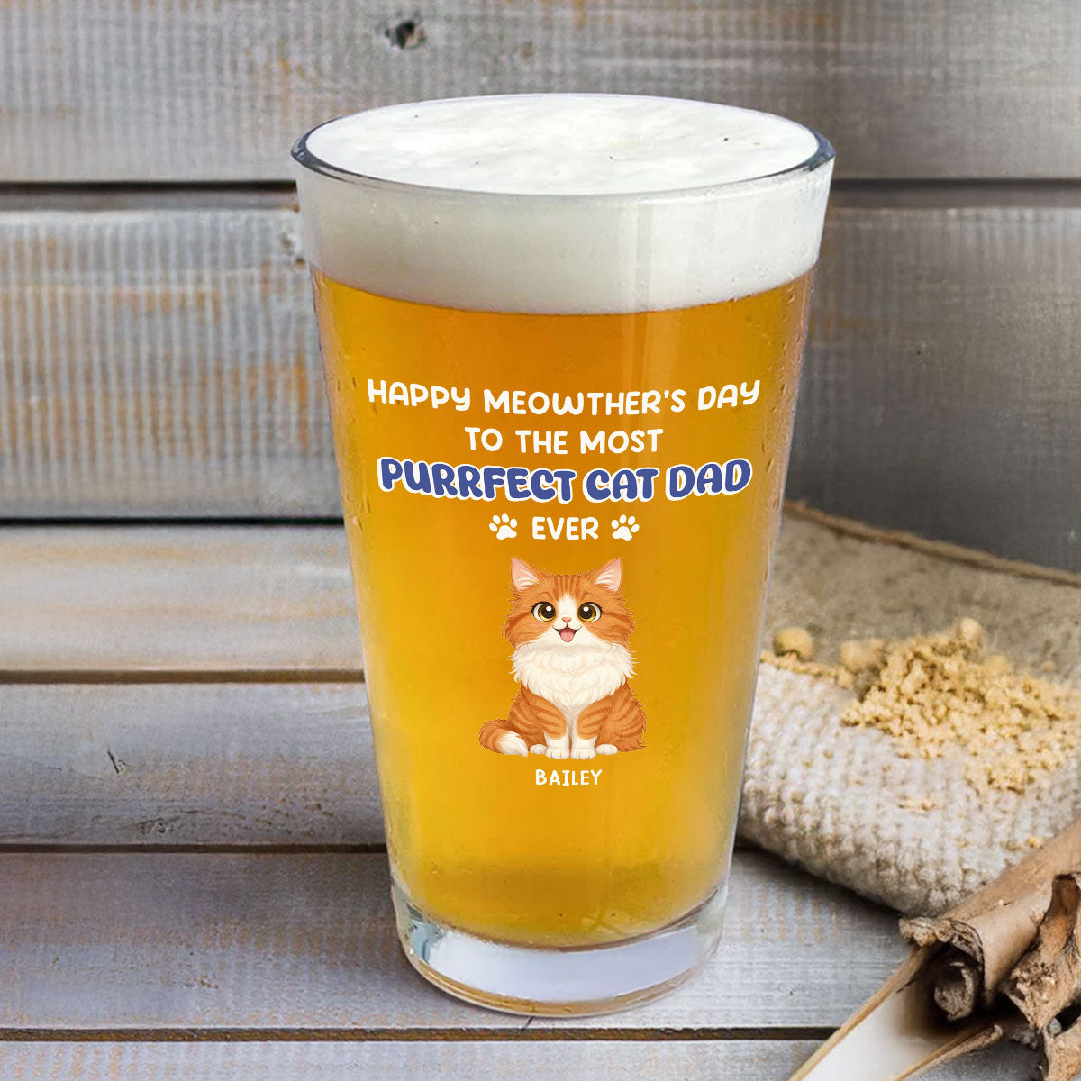 Purrfect Cat Daddy Of Us - Personalized Beer Glass