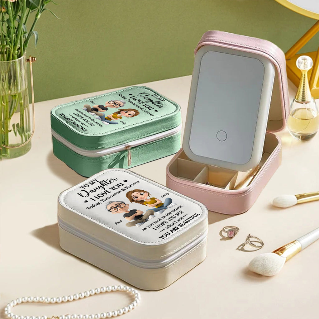 Loved Beyond Words My Daughter - Personalized Jewelry Box With LED Mirror