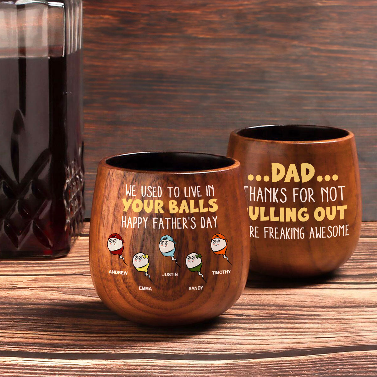 Dad Thanks For Not Pulling Out - Personalized Wooden Whiskey Glass