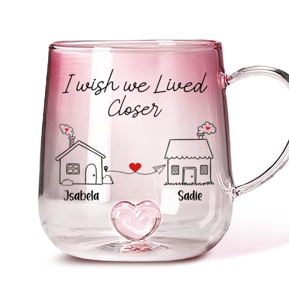Custom Best Friend, Christmas & Birthday Friendship Keepsake Gift • I Wish You Lived Next Door - Personalized Pink Gradient Glass Mug