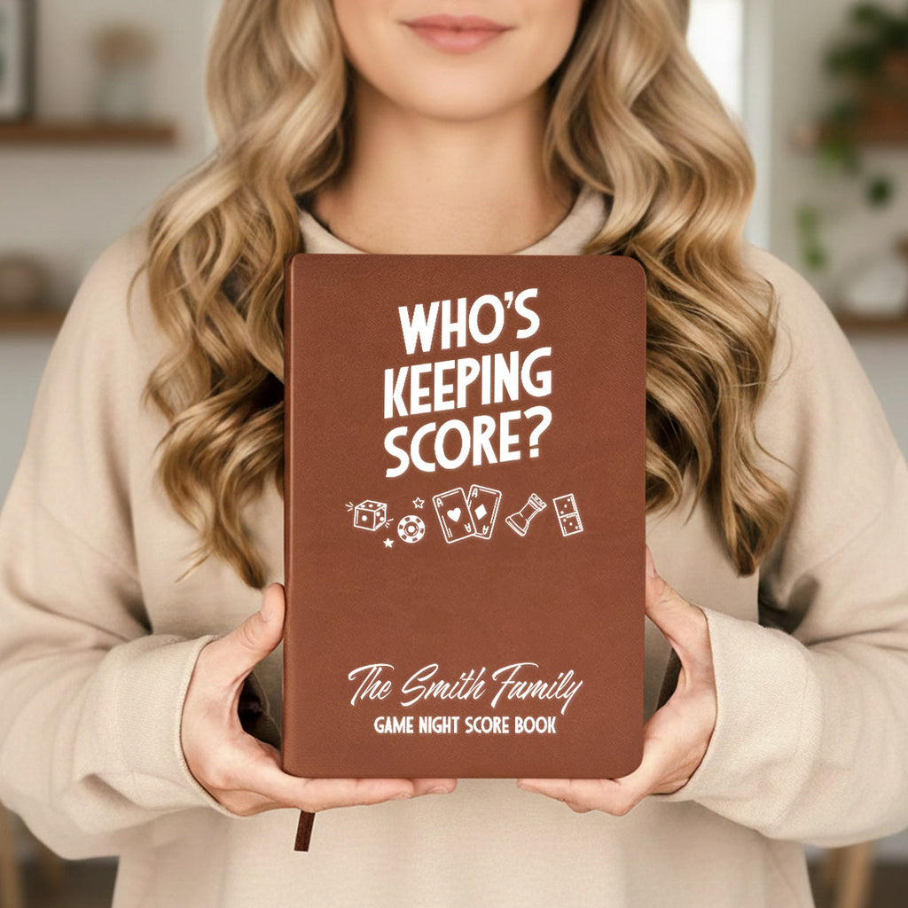 Custom Game Night Score Book For Family, Couples, Grandparents, Board Game Lover • Family Score Book - Personalized Leather Journal