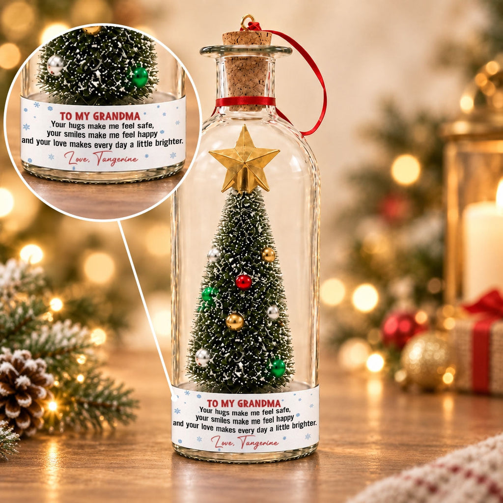 Custom Voice Recordable Message, Holiday Ornament Gift For Grandparents • Make Me Feel Safe - Personalized Christmas Tree Bottle