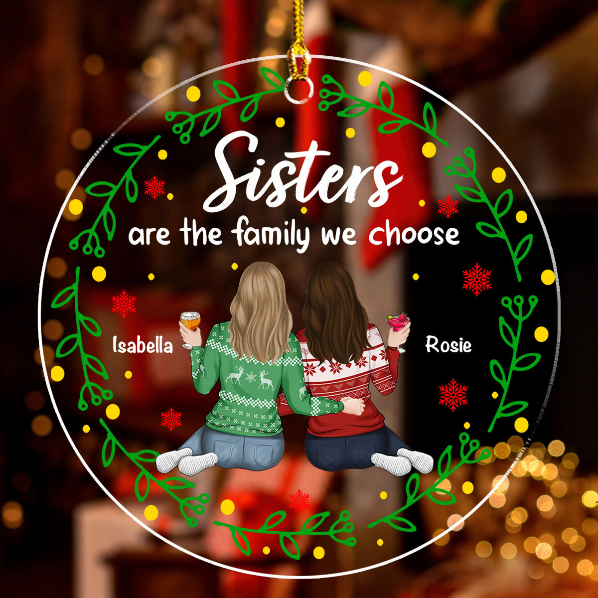 Custom Friendship Christmas Ornament, Best Friend Gift •  Friends Are The Family We Choose Ver 2 - Personalized Acrylic Ornament