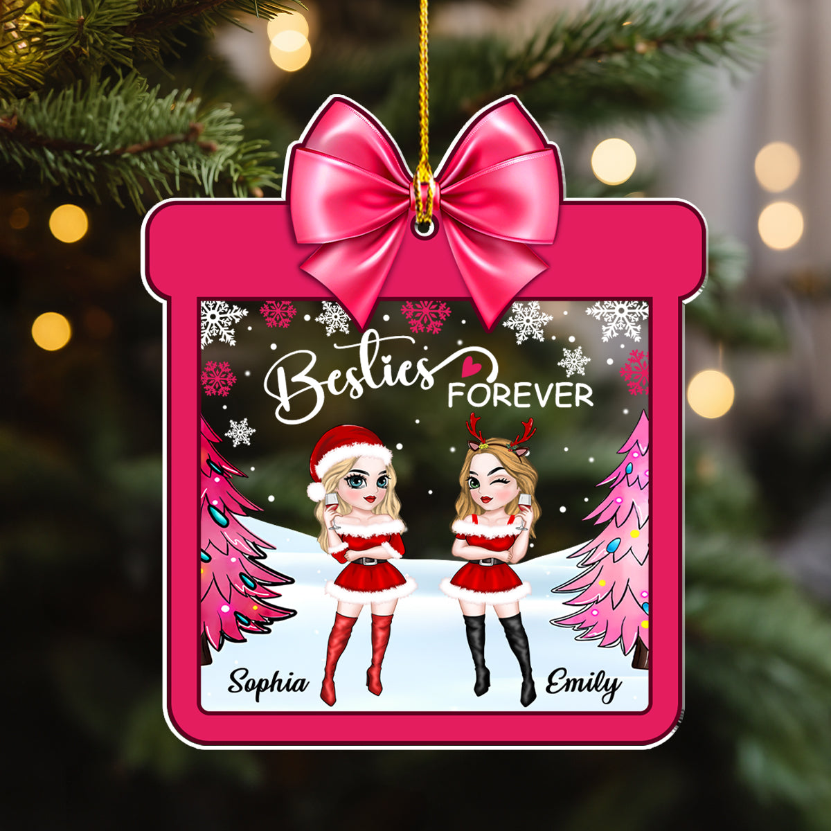Custom Friendship Christmas Ornament, Best Friend Gift •  Christmas With Besties - Personalized Acrylic Ornament