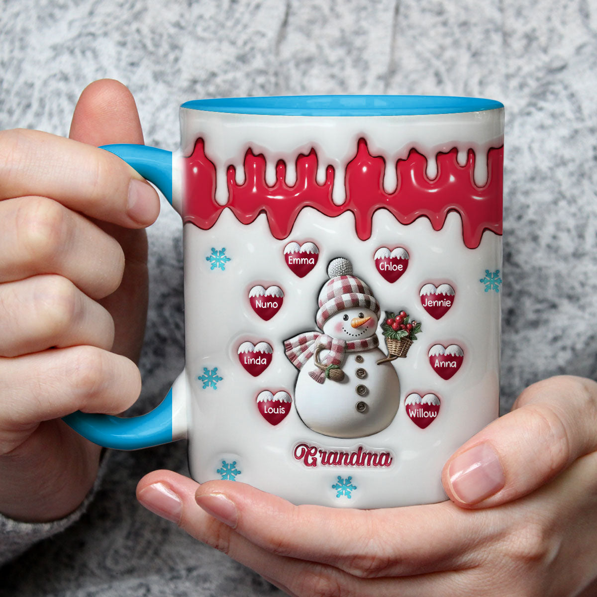 Custom Christmas & Birthday Gift For Grandma • Snowman Grandma And Grandkids - Personalized 3D Inflated Effect Accent Mug