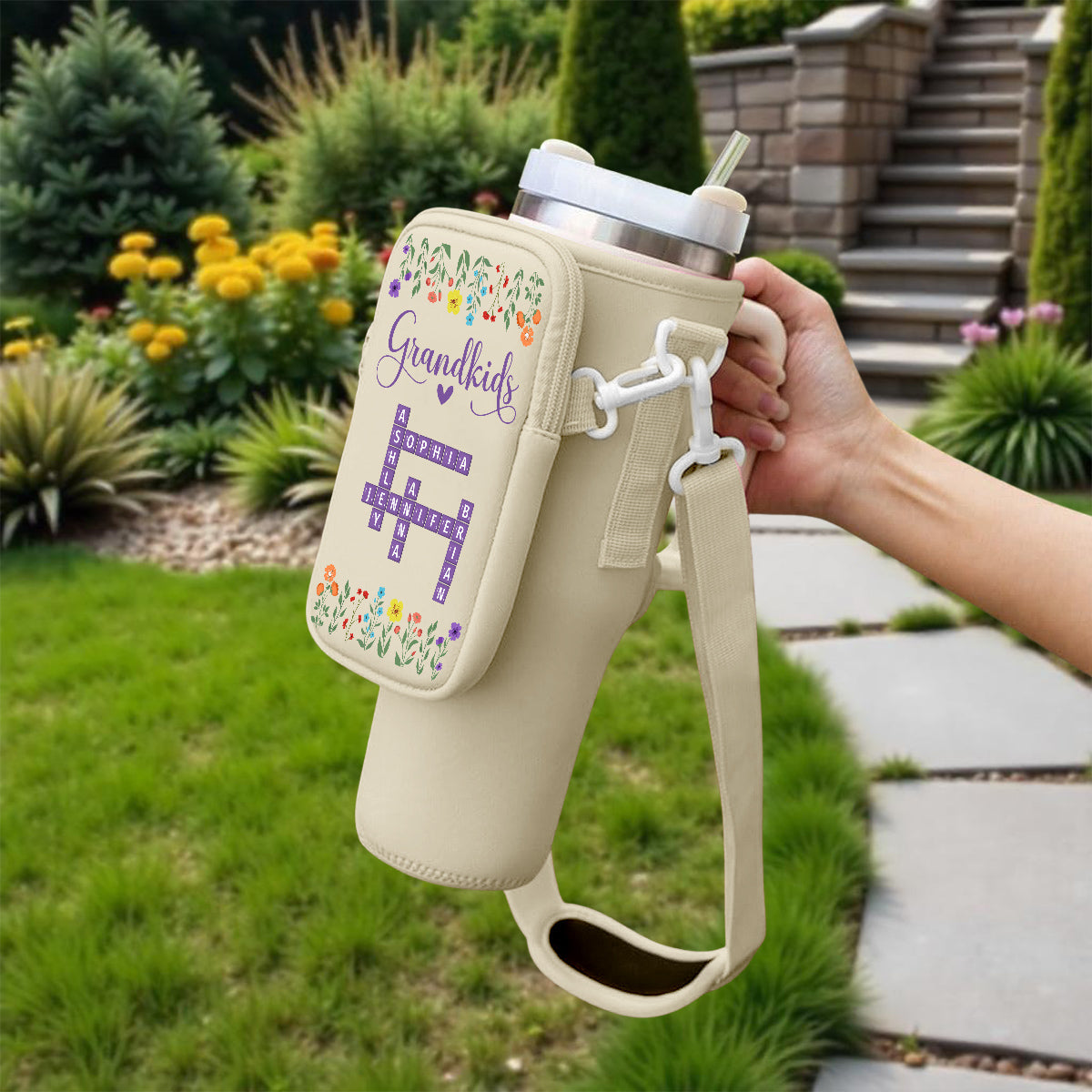 Love My Grandkids Crossword - Personalized 40oz Water Bottle Carrier Bag