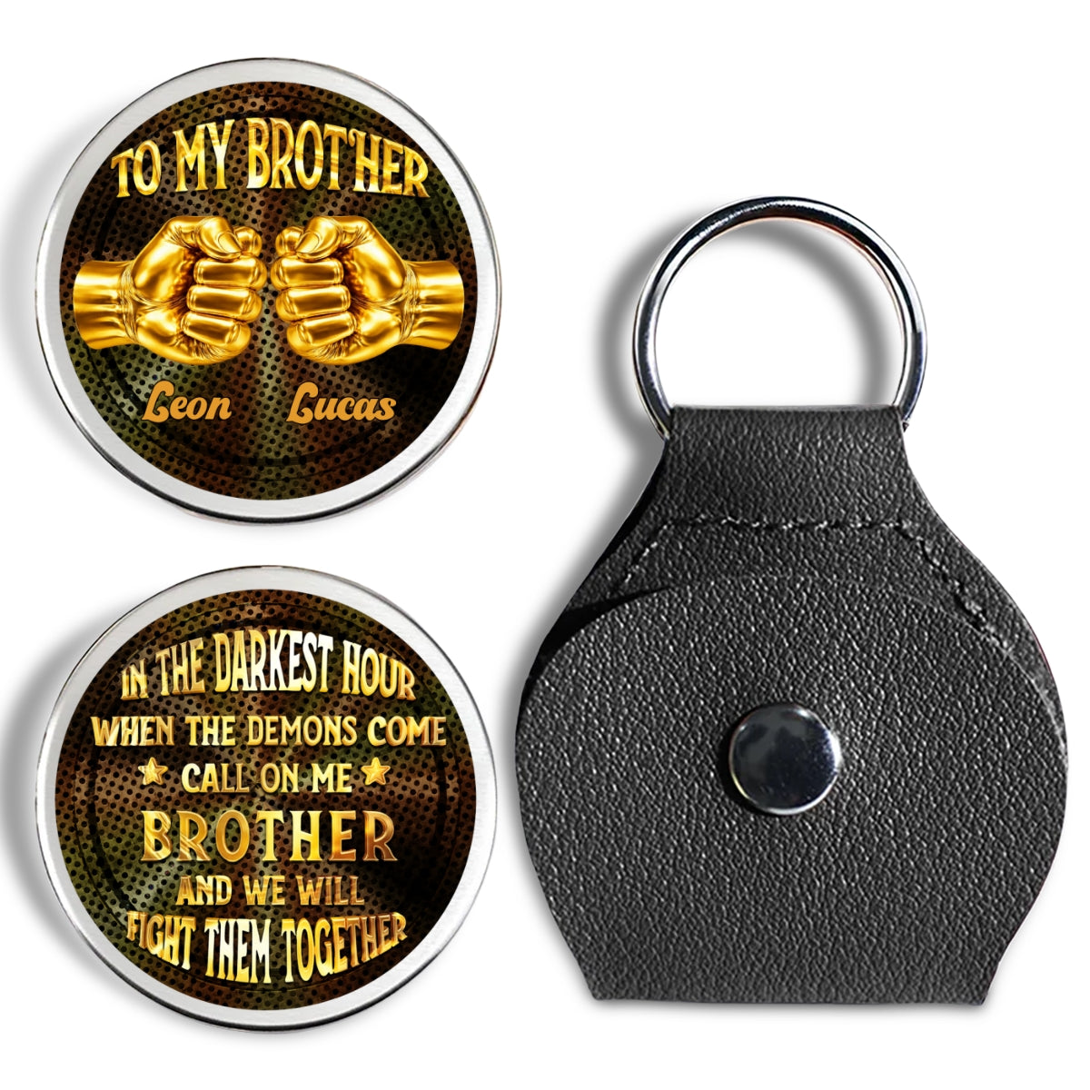 Custom Brother Coin Keychain, Birthday Gift for Family Members • Call On Me Brother - Personalized Pocket Hug