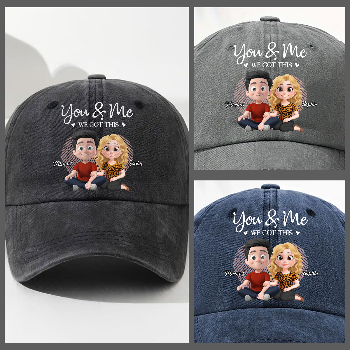 You And Me We Are Together - Personalized Vintage Washed Denim Cap