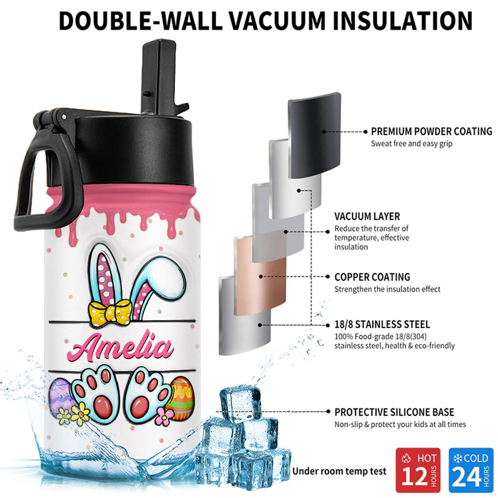 Cute Bunny Easter Eggs - Personalized 3D Inflated Effect Kids Water Bottle