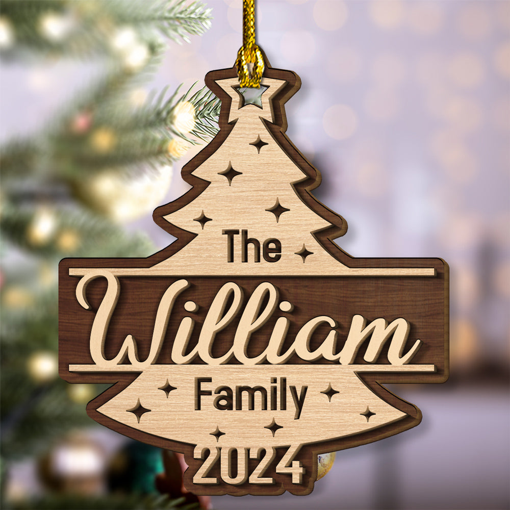 Custom Keepsake Christmas Ornament •  Family Name Christmas - Personalized 2-layered Wood Ornament