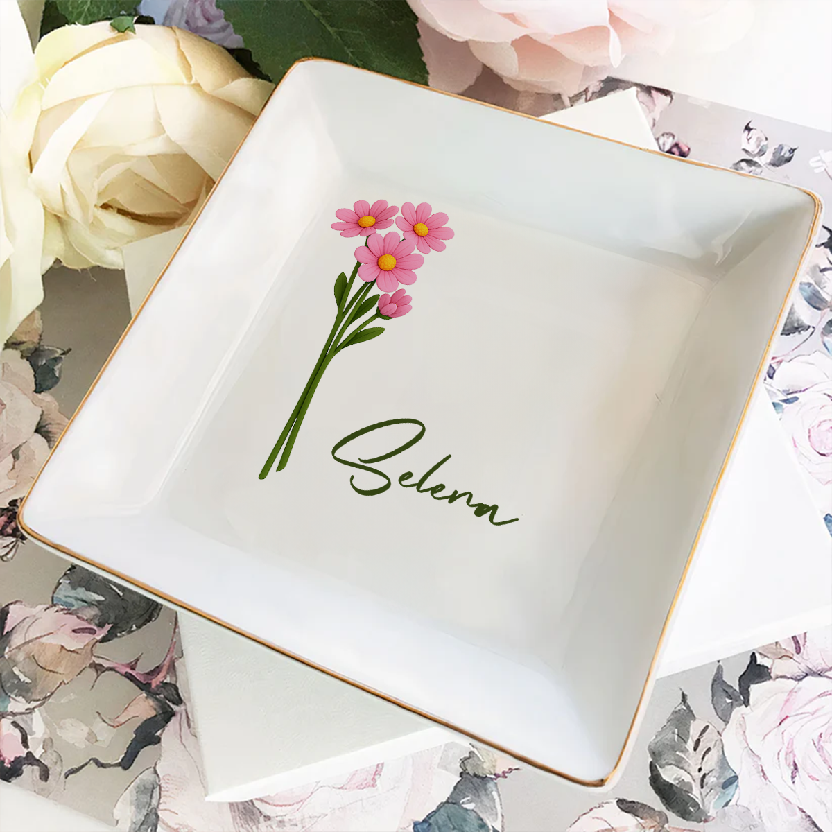 Custom Bestie Trinket Dish, Birthday Christmas Gift For Best Friend • Friends Are Flowers That Never Fade 2 - Personalized Jewelry Dish
