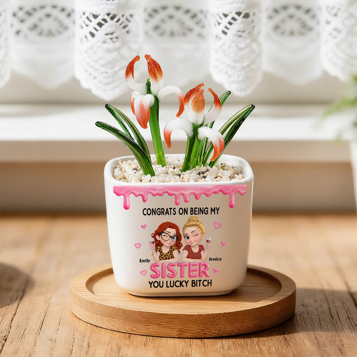 Congrats My Sister - Personalized Glass Birth Month Flower