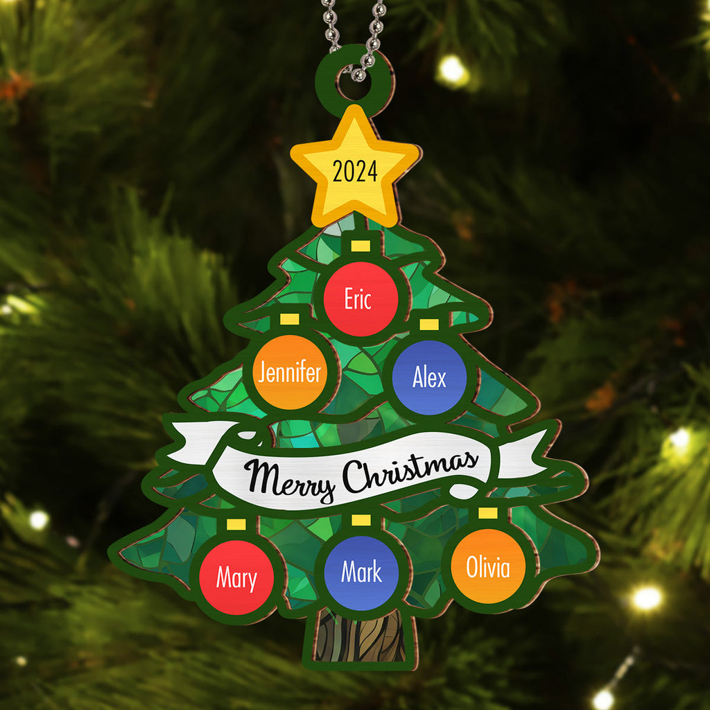 Custom Family Ornament, Christmas Gift for Family Members •  Christmas Tree Family Name - Personalized Suncatcher Ornament