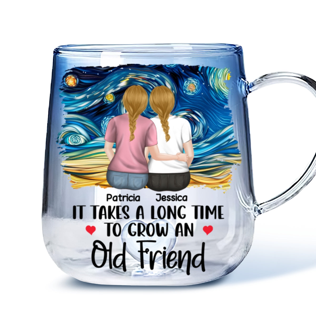 Custom Best Friend, Christmas & Birthday Friendship Keepsake Gift • Friendship Forever - Personalized Blue Gradient Glass Mug