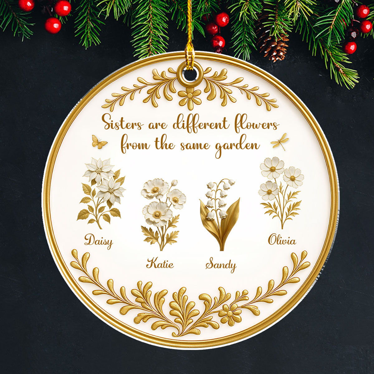 Custom Sister Christmas Ornament •  Lovely Flowers - Personalized Acrylic Ornament