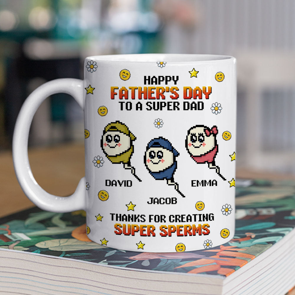 Custom Father's Day, Special Gift for Dad & Grandpa • Thanks To Super Dad - Personalized Coffee Mug
