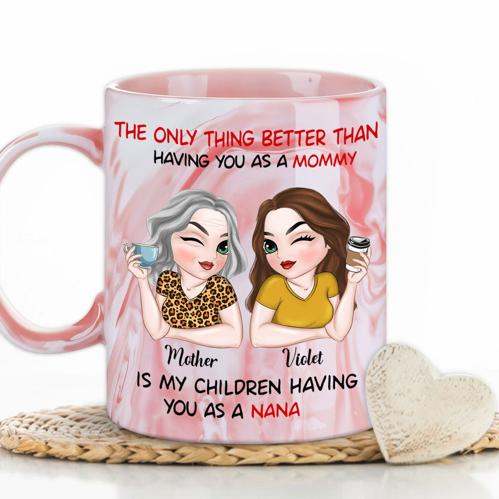 Custom Mother's Day Gift for Mom & Grandma • Lovely Nana - Personalized Pink Marble Mug