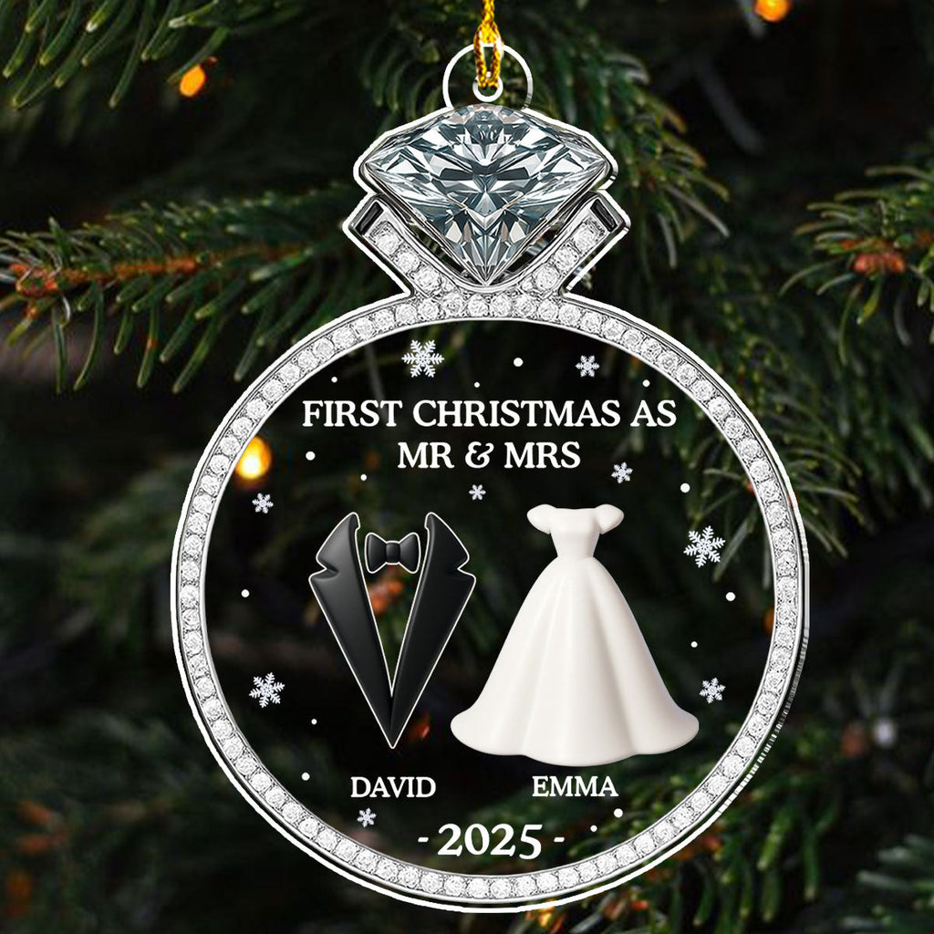 Custom First Christmas Ornament Married, Gift for Newlyweds •  First Christmas As Mr And Mrs 2025 - Personalized Acrylic Ornament