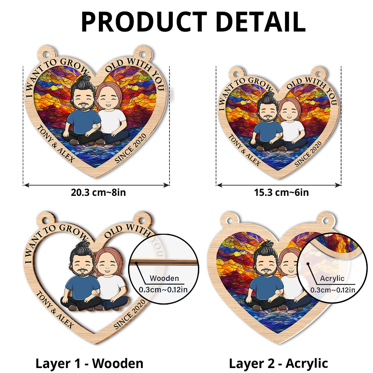 Custom Couple Hanging Decor, Anniversary Valentine's Day Gifts • Grow Old With You - Personalized Suncatcher