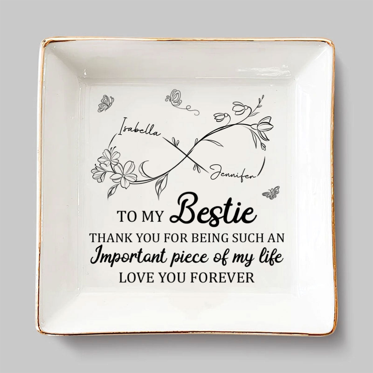 Custom Bestie Trinket Dish, Birthday Christmas Gift For Best Friend • An Important Piece - Personalized Jewelry Dish