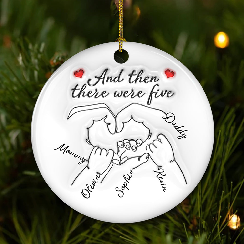 Custom Baby Christmas Ornament for New Parents •  And Then There Were Three - Personalized 3D Inflated Effect Ceramic Ornament