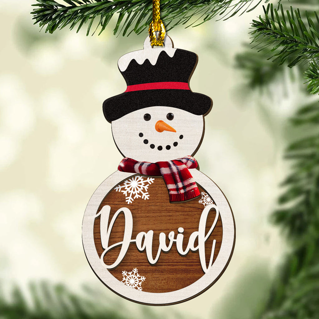 Custom Family Ornament, Christmas Gift for Family Members •  Snowman Name - Personalized Freeshape 2-Layered Wood Ornament