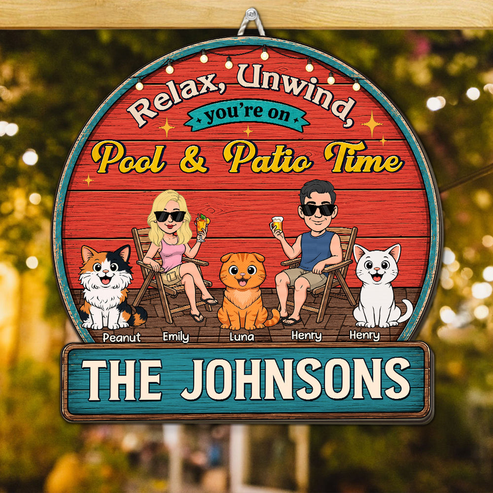 Custom Family Summer Backyard, Patio & Porch Decor • Cheers To Backyard Memories Cat Lovers - Personalized Wood Sign