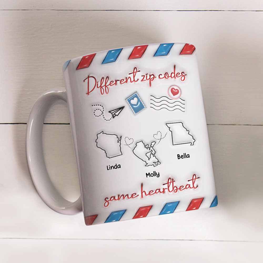 Custom Best Friend, Christmas & Birthday Friendship Keepsake Gift • Different Zip Code Envelopes - Personalized 3D Inflated Effect Coffee Mug